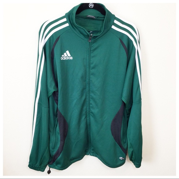 white adidas jacket with green stripe